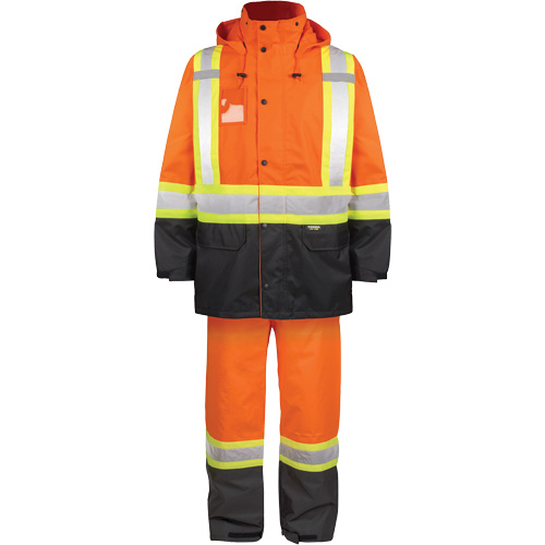 Ensemble de pluie haute visibilit&eacute; en tissu 150 deniers, Polyester, Petit, Orange haute visibilit&eacute; Cantin et fils