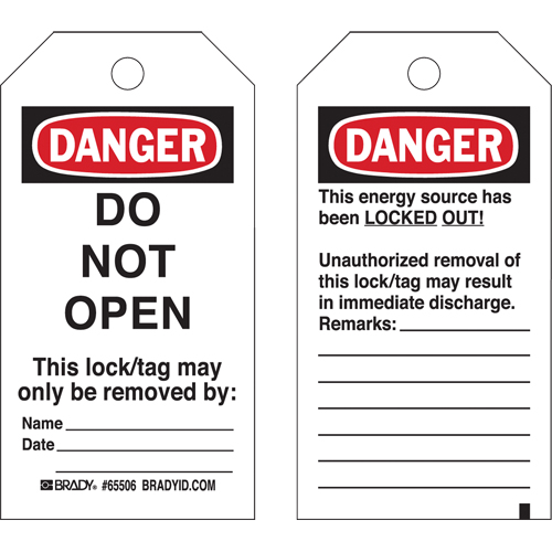 Lockout Tags, Plastic, 3" W x 5-1/2" H, English Cantin et fils