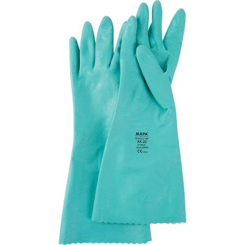 StanSolv&reg; Embossed Z-Pattern Grip Gloves, Size Small/7, 14" L, Nitrile, Interlock Inner Lining, 11-mil Cantin et fils