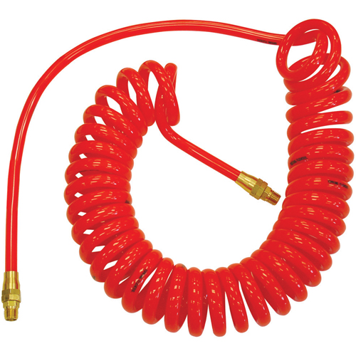 Flexcoil Self-Storing Polyurethane Air Hoses With Fittings, Air, 1/4" ID x 30' L, Polyurethane, 140 PSI at 23 °C Cantin et fils