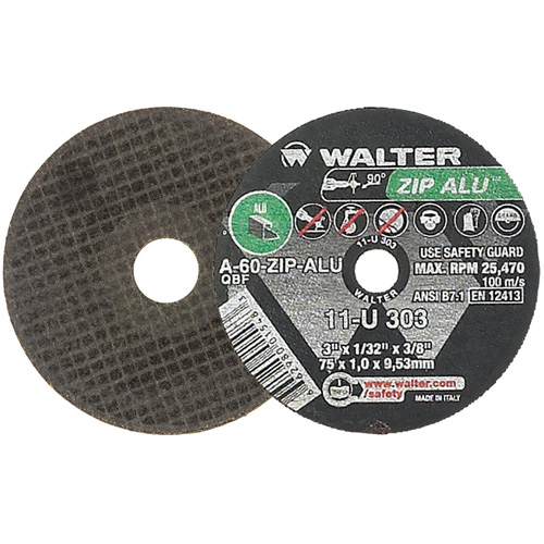 Meule ZIP ALU, 3" x 1/32", Arbre de 3/8", Type 1, Oxyde d'aluminium, 25470 Tr/min Cantin et fils