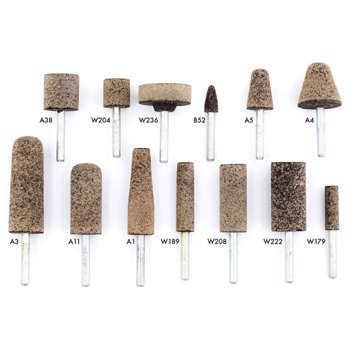 Meules r&eacute;sinoides mont&eacute;es sur tige A36Q, A11, Oxyde d'aluminium, 11/16" dia., 2" lo, 36 Grain Cantin et fils