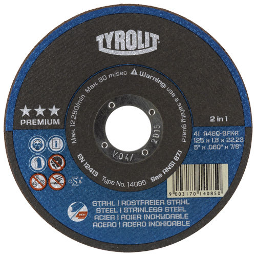 Premium 2-In-1 Thincut Cut-Off Wheels, 4-1/2" x 1/16", 7/8" Arbor, Type 1, Aluminum Oxide, 13300 RPM Cantin et fils