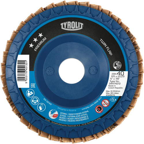 Disque &agrave; lamelles Twin Flap, 5" x 7/8", Type 27, Grain 40, C&eacute;ramique/Alumine de zirconium Cantin et fils