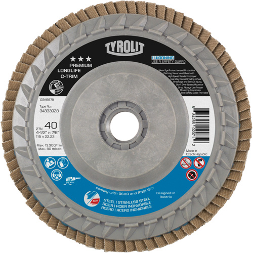 Disque &agrave; lamelles Long Life C-Trim, 4-1/2" x 5/8"-11, Type 27, Grain 40, Alumine de zirconium Cantin et fils