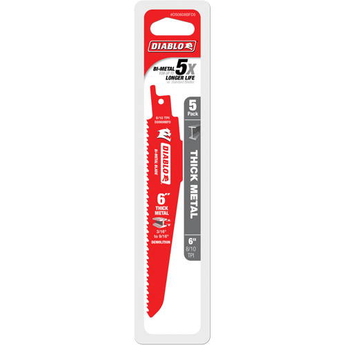 Lame de scie alternative pour la d&eacute;molition et les m&eacute;taux &eacute;pais, Bim&eacute;tal, 8-10 Dents par pouce, 6" lo Cantin et fils