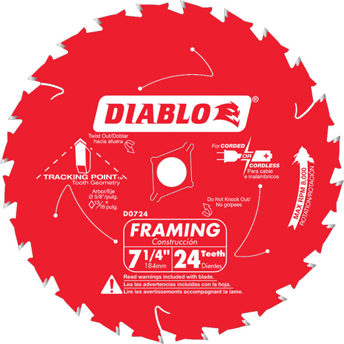 Lame de scie &agrave; charpente, 7-1/4", 24 dents, Pour Bois Cantin et fils