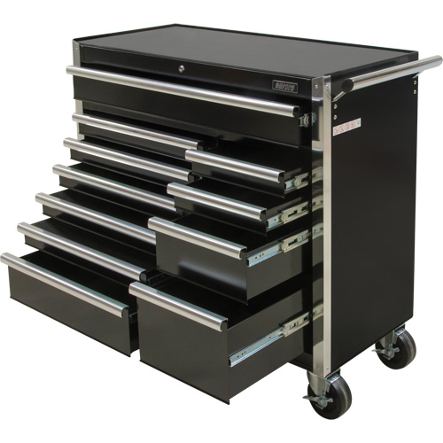 Chariot &agrave; outils industriel, 11 tiroirs, 41" la x 18-3/4" p x 39-1/3" h, Noir Cantin et fils