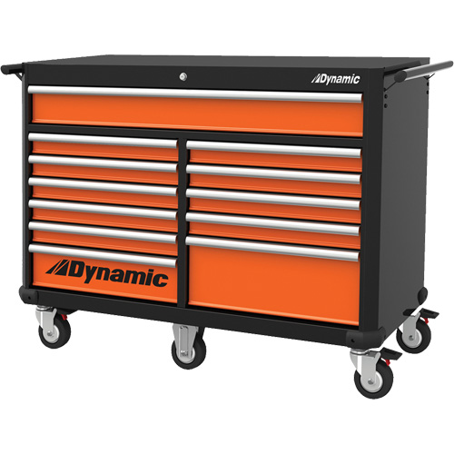 Armoire roulante, 12 tiroirs, 53" la x 24" p x 41" h, Noir/Orange Cantin et fils