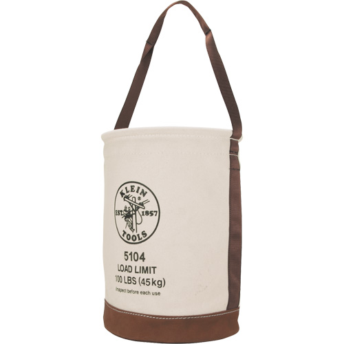 Bucket with Leather Bottom, 17" H, Canvas, Beige Cantin et fils