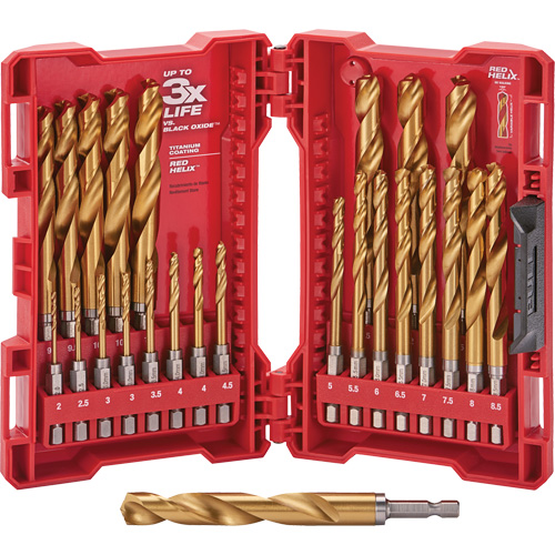 Jeu de forets m&eacute;triques Shockwave Red Helix, 25 morceaux, Titane Cantin et fils