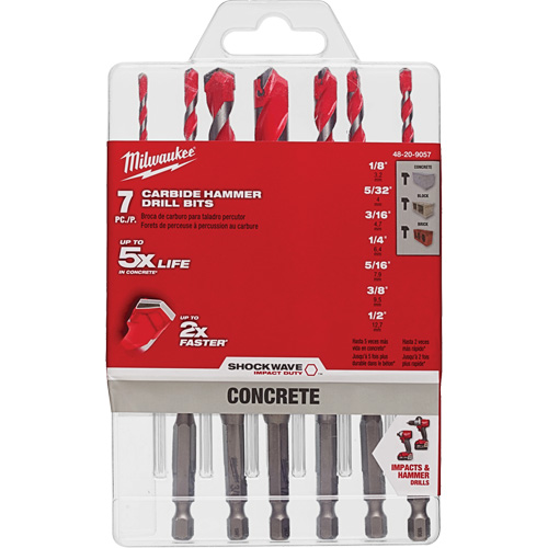 Large Shockwave Hammer Drill Bit Kit, 7 Pieces, Carbide Cantin et fils