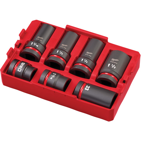 Jeu de douilles SAE & m&eacute;triques Packout Shockwave Impact Duty pour l'entrtien de roues, 7 Morceaux, Prise de 1" Cantin et fils