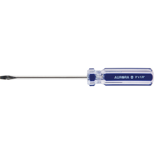 Tournevis &agrave; fente bleu transparent avec bandes , Tige de 1/8", Ronde, Prise en Plastique Cantin et fils