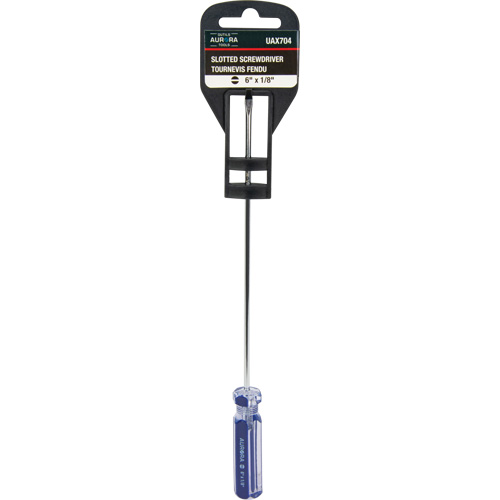 Tournevis &agrave; fente bleu transparent avec bandes, Tige de 1/8", Ronde, Prise en Plastique Cantin et fils