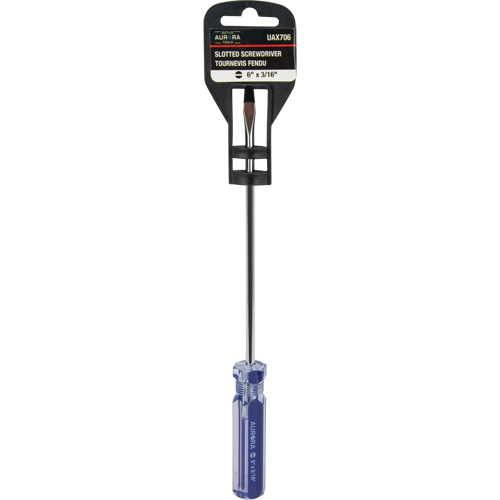 Tournevis &agrave; fente bleu transparent avec bandes, Tige de 3/16", Ronde, Prise en Plastique Cantin et fils