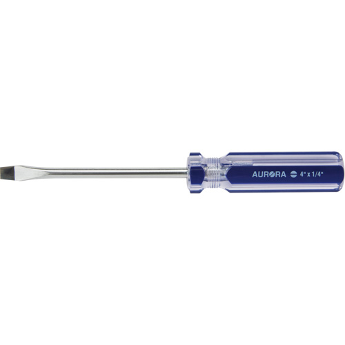 Blue Transparent Striped Slotted Screwdriver, 1/4" Tip, Round, Plastic Handle Cantin et fils