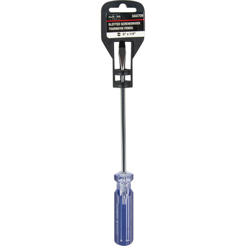 Blue Transparent Striped Slotted Screwdriver, 1/4" Tip, Round, Plastic Handle Cantin et fils