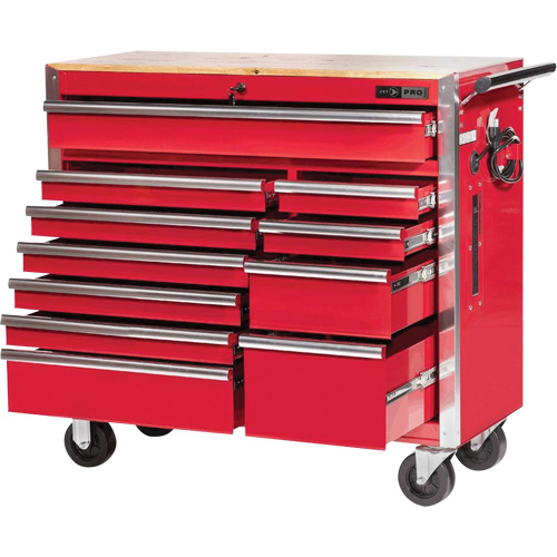 PRC4211 Pro Series Roller Cabinet, 11 Drawers, 42" W x 18" D x Red Cantin et fils