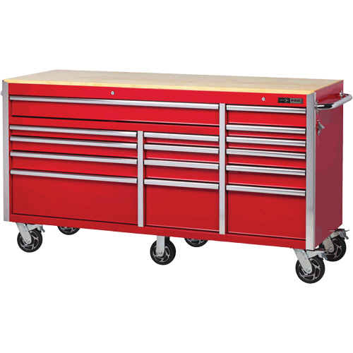 PRC7215 Pro Series Roller Cabinet, 15 Drawers, 72" W x 24" D x Red Cantin et fils