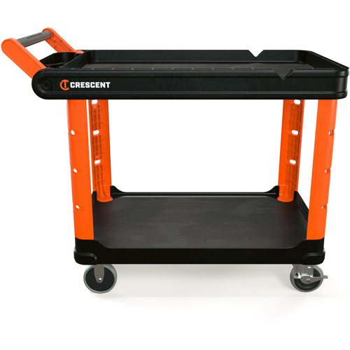 RAILWORKS 2-Shelf Industrial Utility Cart with 5" Hard Casters, 47" L x 24-1/2" W x 34" H, Black/Orange Cantin et fils