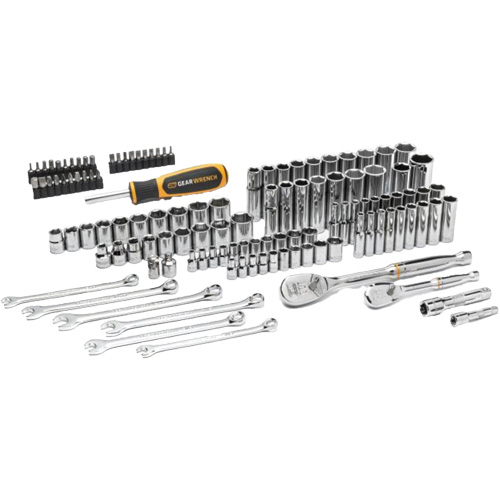 Jeu d'outils manuels pour m&eacute;canicien 90T SAE/m&eacute;trique avec prises 1/4" & 3/8" Cantin et fils