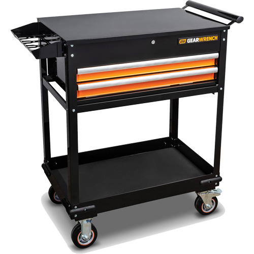 Chariot utilitaire, 2 tiroirs, 32-1/2" la x 42" h, Noir/Orange Cantin et fils