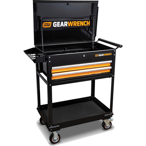 Chariot utilitaire, 2 tiroirs, 32-1/2" la x 42" h, Noir/Orange Cantin et fils