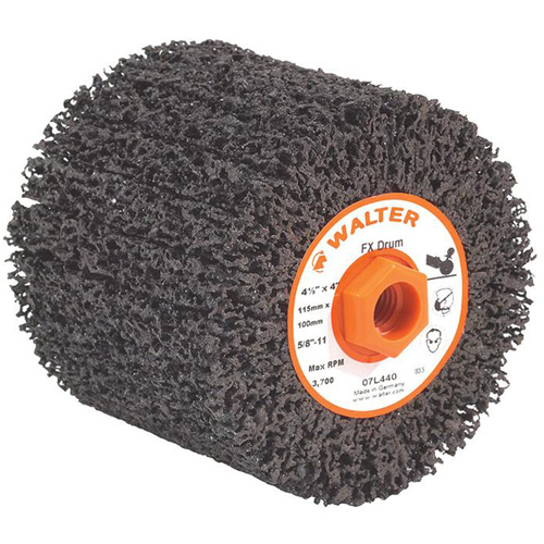 FX Cleaning & Finishing Drum, 4-1/4" Dia. x 4" W, 5/8"-11 Arbor, Coarse Grit Cantin et fils
