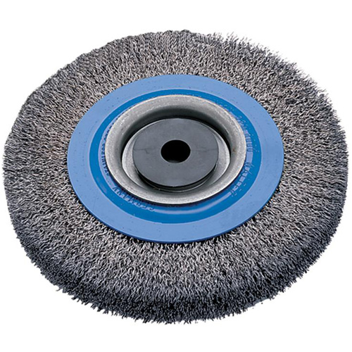 Crimped Wire Bench Wheel Brush, 8" Dia., 0.0118" Fill, 1/2" - 1/4" Arbor Cantin et fils