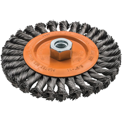 Wide Knotted Wire Wheel Brush, 5/8"-11 Arbor, Steel Cantin et fils