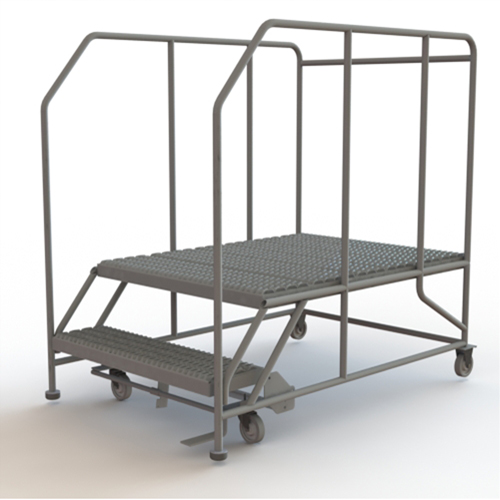 Mobile Work Platform, Steel, 2 Steps, 20" H, 48" D, 36" Step, Serrated Cantin et fils