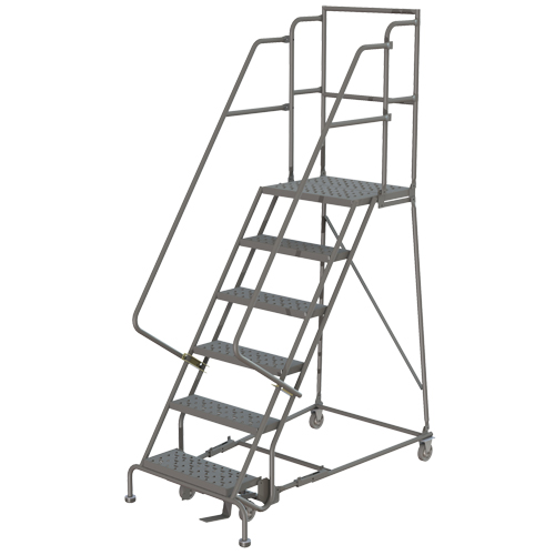 Deep Top Step Rolling Ladder, 10 Steps, 24" Step Width, 100" Platform Height, Steel Cantin et fils
