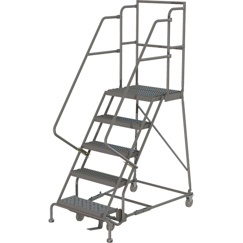 Escabeaux roulants &agrave; dessus profond, 5 marches, Largeur de la marche 16", Hauteur de la plateforme 50", Acier Cantin et fils