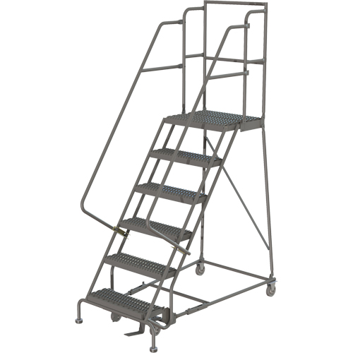 Escabeaux roulants &agrave; dessus profond, 6 marches, Largeur de la marche 16", Hauteur de la plateforme 60", Acier Cantin et fils