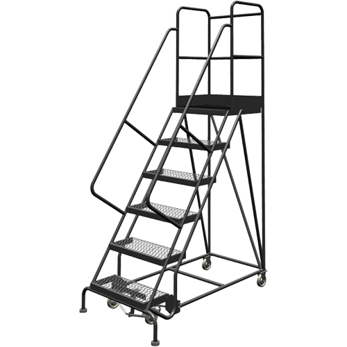Escabeaux roulants &agrave; dessus profond, 6 marches, Largeur de la marche 24", Hauteur de la plateforme 60", Acier Cantin et fils