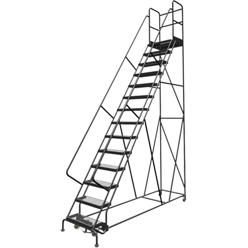 Deep Top Step Rolling Ladder, 14 Steps, 24" Step Width, 140" Platform Height, Steel Cantin et fils