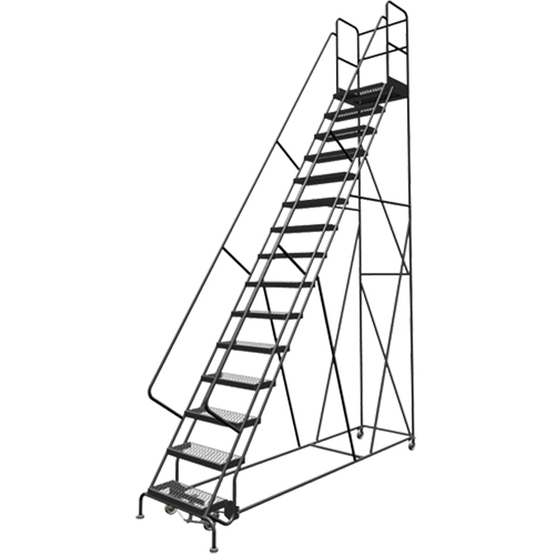 Escabeaux roulants &agrave; dessus profond, 15 marches, Largeur de la marche 24", Hauteur de la plateforme 150", Acier Cantin et fils