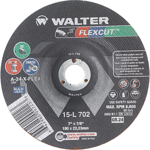 Flexcut Depressed Centre Grinding Wheels, 7", 24 Grit, Aluminum Oxide, 7/8", 8600 RPM, Type 29 Cantin et fils