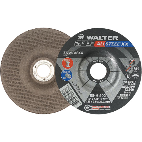 Meules &agrave; moyeu d&eacute;port&eacute; ALLSTEEL XX, 5" x 1/8", Arbre de 7/8", Type 27, Alumine de zirconium, 12 200 Tr/min Cantin et fils
