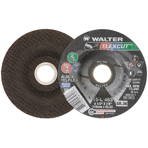 Meule FLEXCUT, 4-1/2", 36 Grain, Oxyde d'aluminium, 7/8", 13 300 Tr/min, Type 29 Cantin et fils