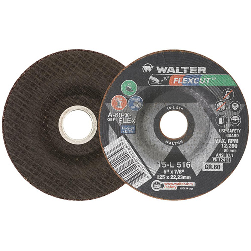 Meule FLEXCUT, 5", 60 Grain, Oxyde d'aluminium, 7/8", 12 200 Tr/min, Type 29 Cantin et fils