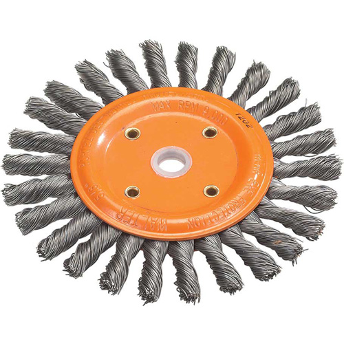 Disque &agrave; fils nou&eacute;s torsad&eacute;s d'&eacute;tabli, Dia. 8", Fils 0,0118", Arbre 5/8", Acier Cantin et fils