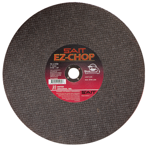 EZ-Chop&reg; Chop Saw Wheel, 14" x 3/32", 1" Arbor, Type 1, Aluminum Oxide, 4400 RPM Cantin et fils