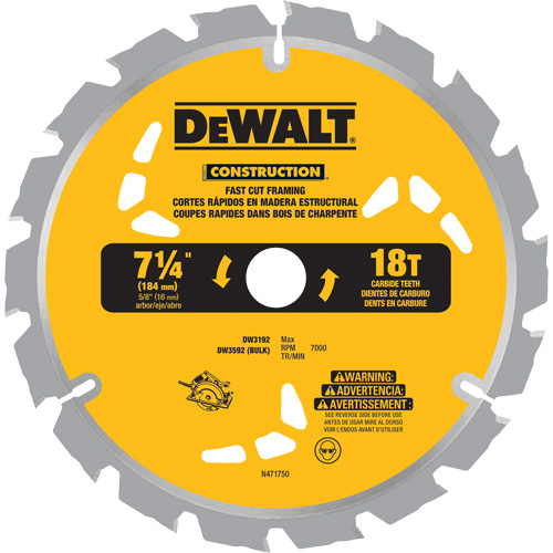 Lame de scie &agrave; pointes au carbure pour coupe rapide, 7-1/4", 18 dents, Pour Bois Cantin et fils