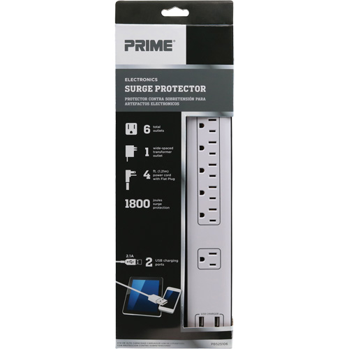 USB Charging Surge Protectors, 6 Outlets, 1800 J, 1875 W, 4' Cord Cantin et fils