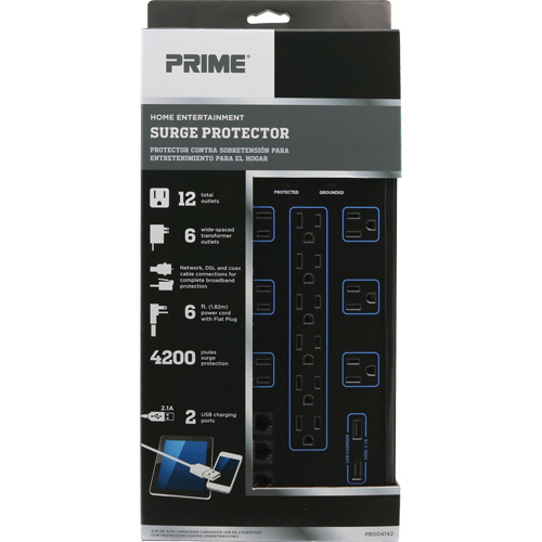USB Charging Surge Protectors, 12 Outlets, 4200 J, 1875 W, 6' Cord Cantin et fils