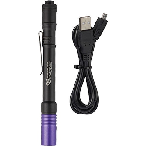 Lampe stylo UV avec port de recharge micro USB Stylus Pro, DEL, Corps en Aluminium, piles Rechargeable, Compris Cantin et fils