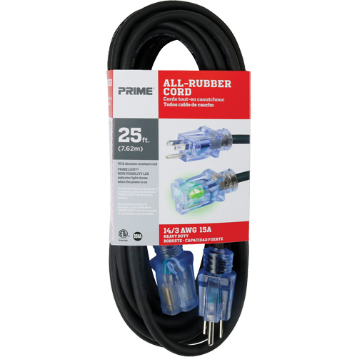 Cordon rallonge All-Rubber, Ext&eacute;rieur, SJOOW, AWG 14/3, 15 A, 25' Cantin et fils