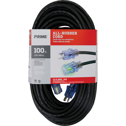 Cordon rallonge All-Rubber, Ext&eacute;rieur, SJOOW, AWG 12/3, 15 A, 100' Cantin et fils